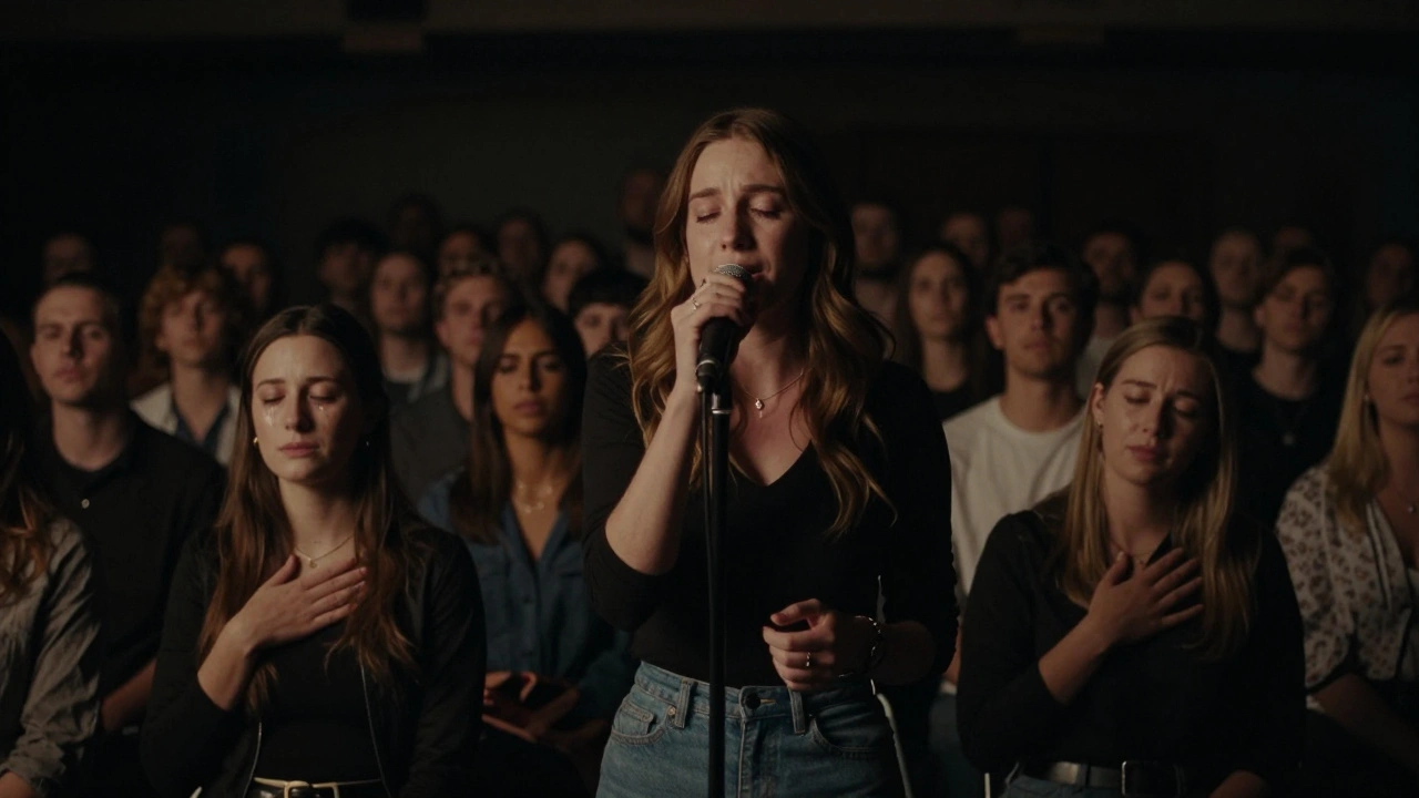 A live performance where the audience is motionless, moved by a seven-second silence after a song's final word.