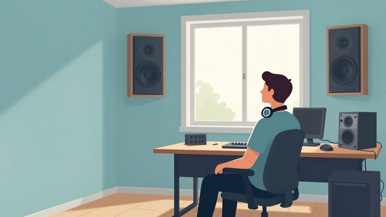 Musician taking a break from studio work with headphones