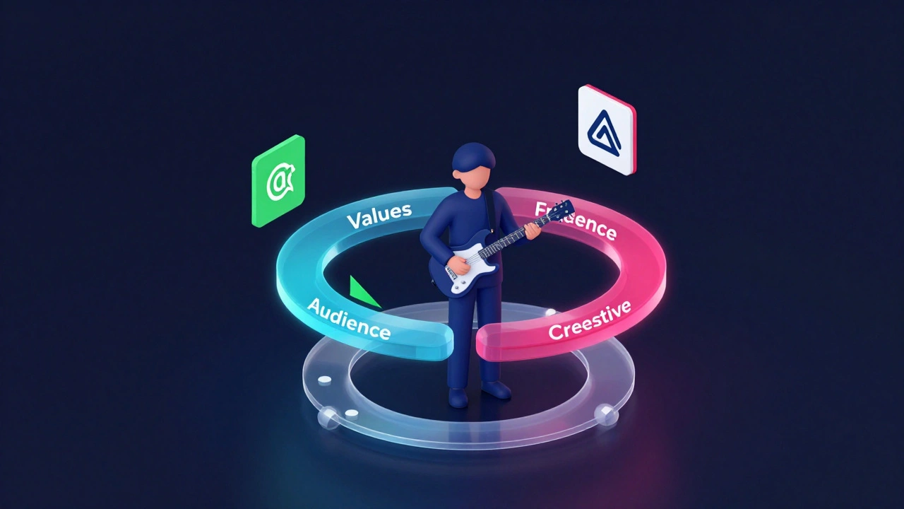 3D isometric illustration of a musician using holographic filters to screen brand partners.