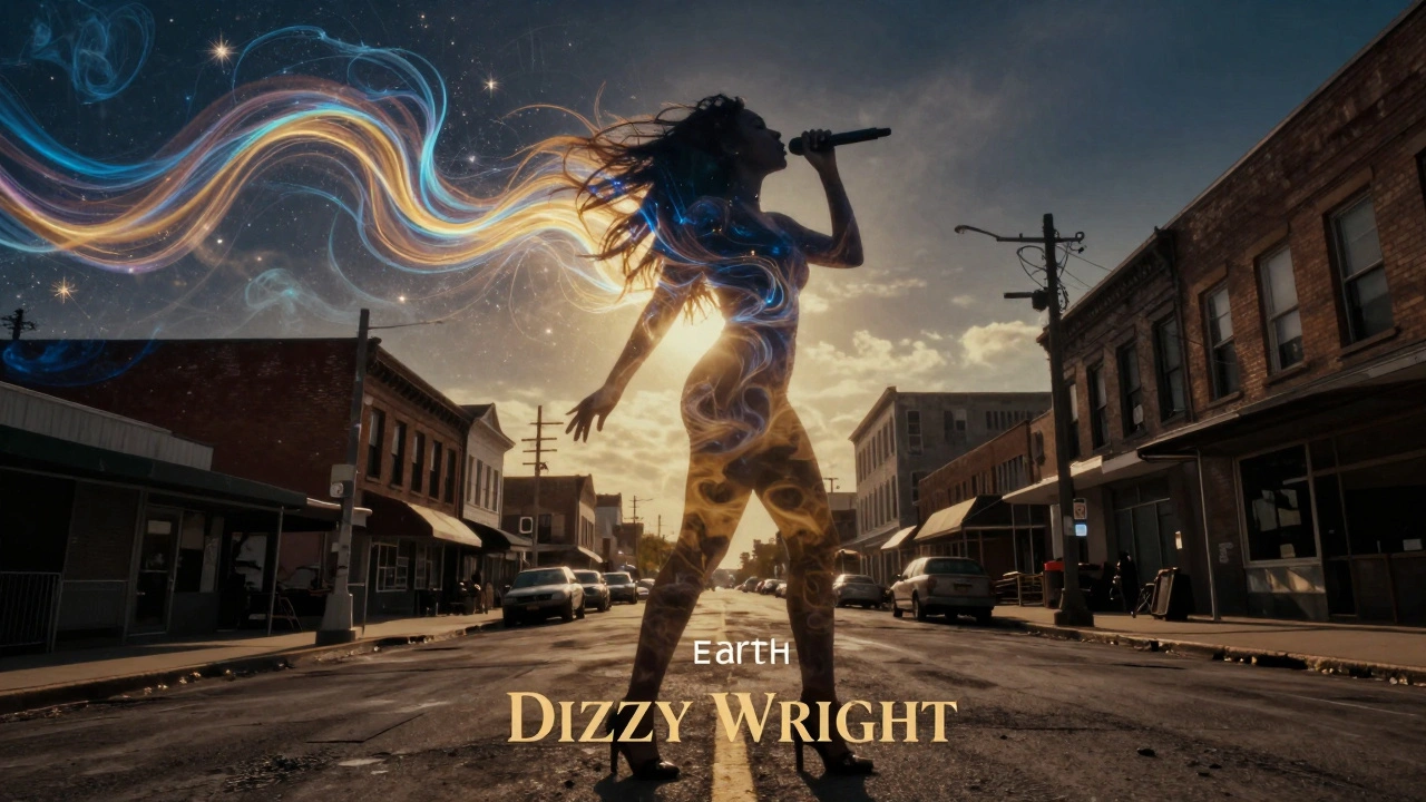 Double exposure of a soulful singer and a Memphis urban landscape