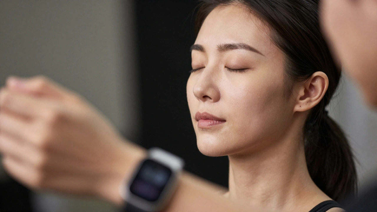Artist practicing mindfulness backstage with tech hints