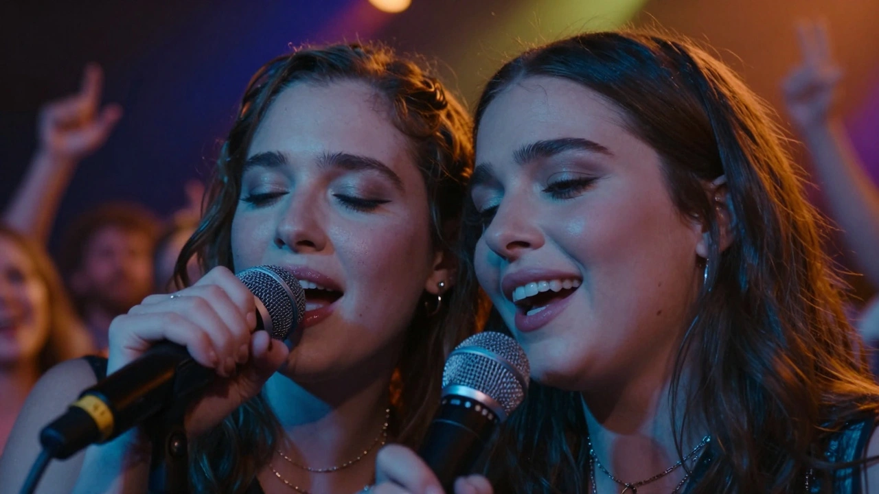 Close-up of Evelyn King and Alli Starr harmonizing with intense emotion