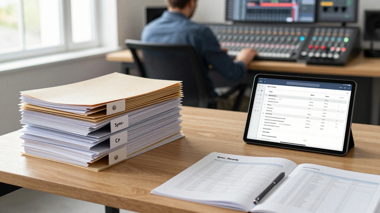 Organized music files and metadata on a producer's desk