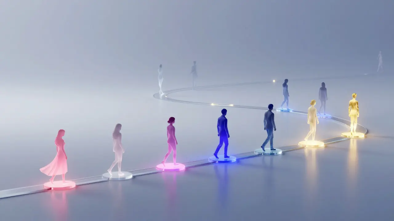 Abstract glowing path representing musical career stages