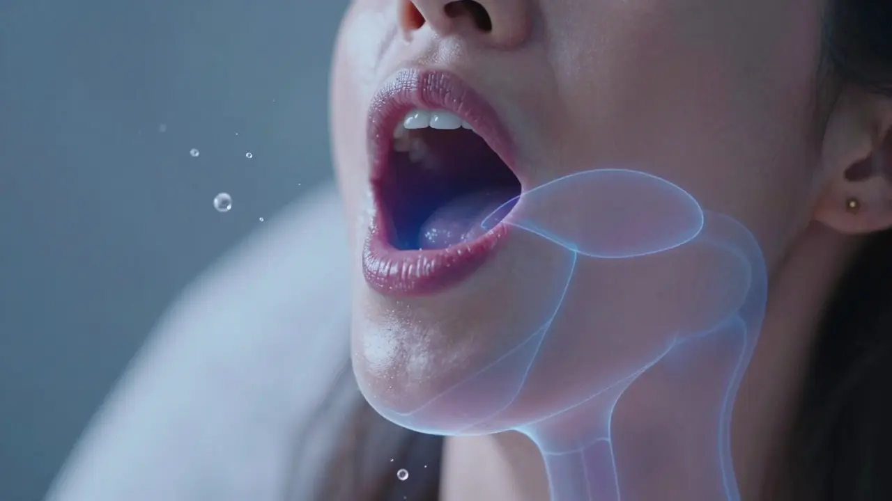 Abstract visualization of vocal fold health with hydration and rest elements