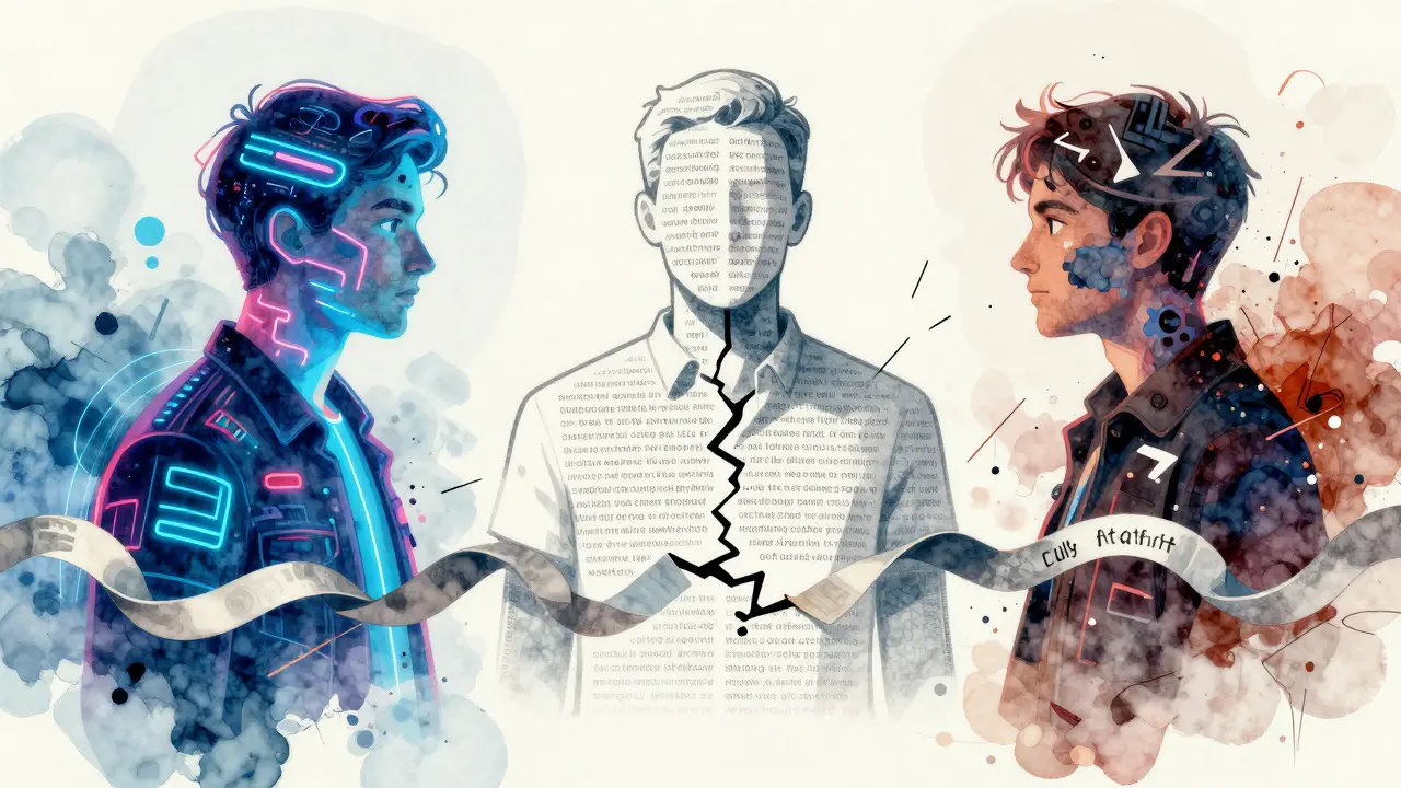 Conceptual art showing fragmented digital identities connected by a single cohesive brand thread