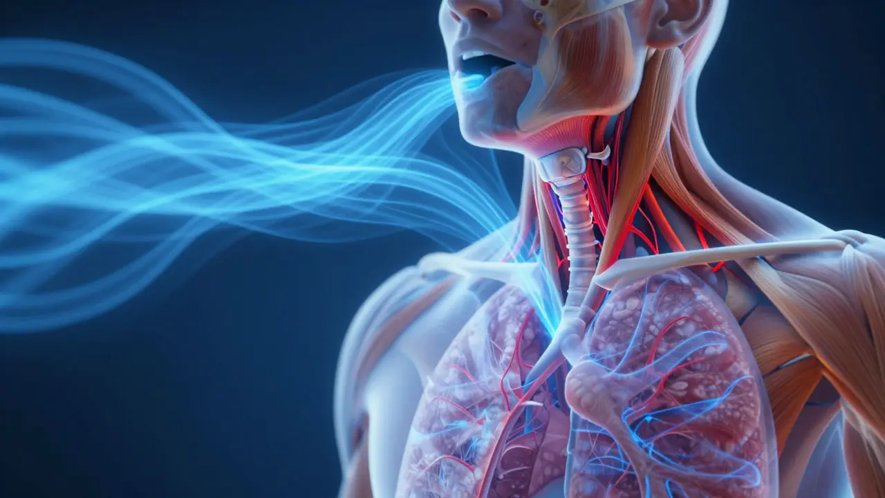Conceptual art showing internal airflow and muscle tension during singing