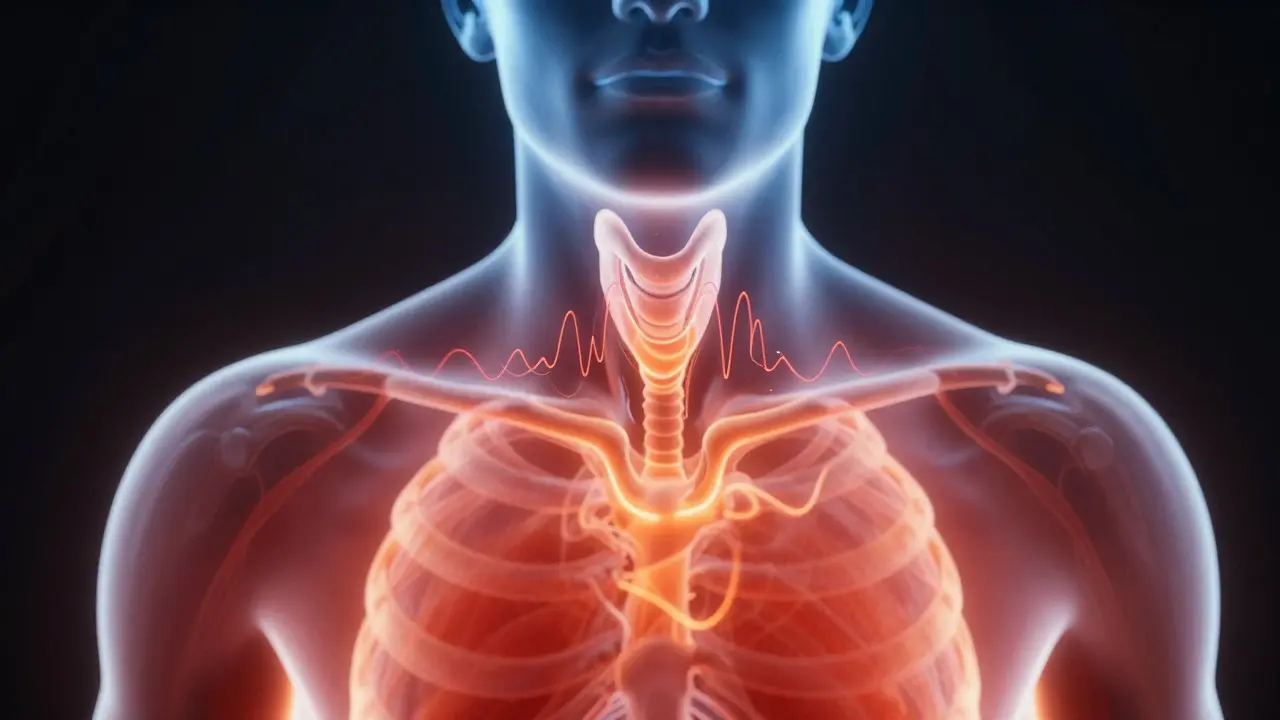 Conceptual art showing vocal resonance shifting from chest to head voice