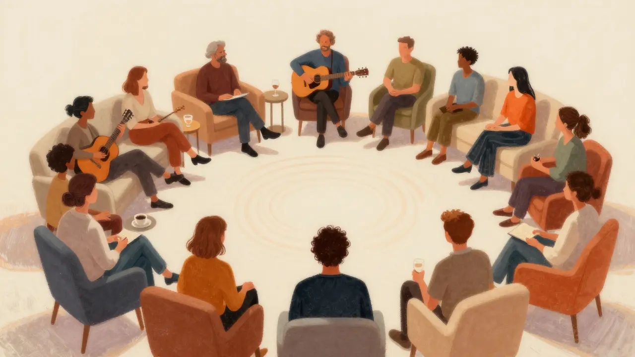 Conceptual illustration of an audience circle connecting with a central artist