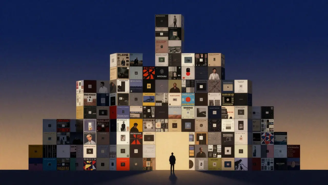 Conceptual wall of album covers representing long-term brand growth