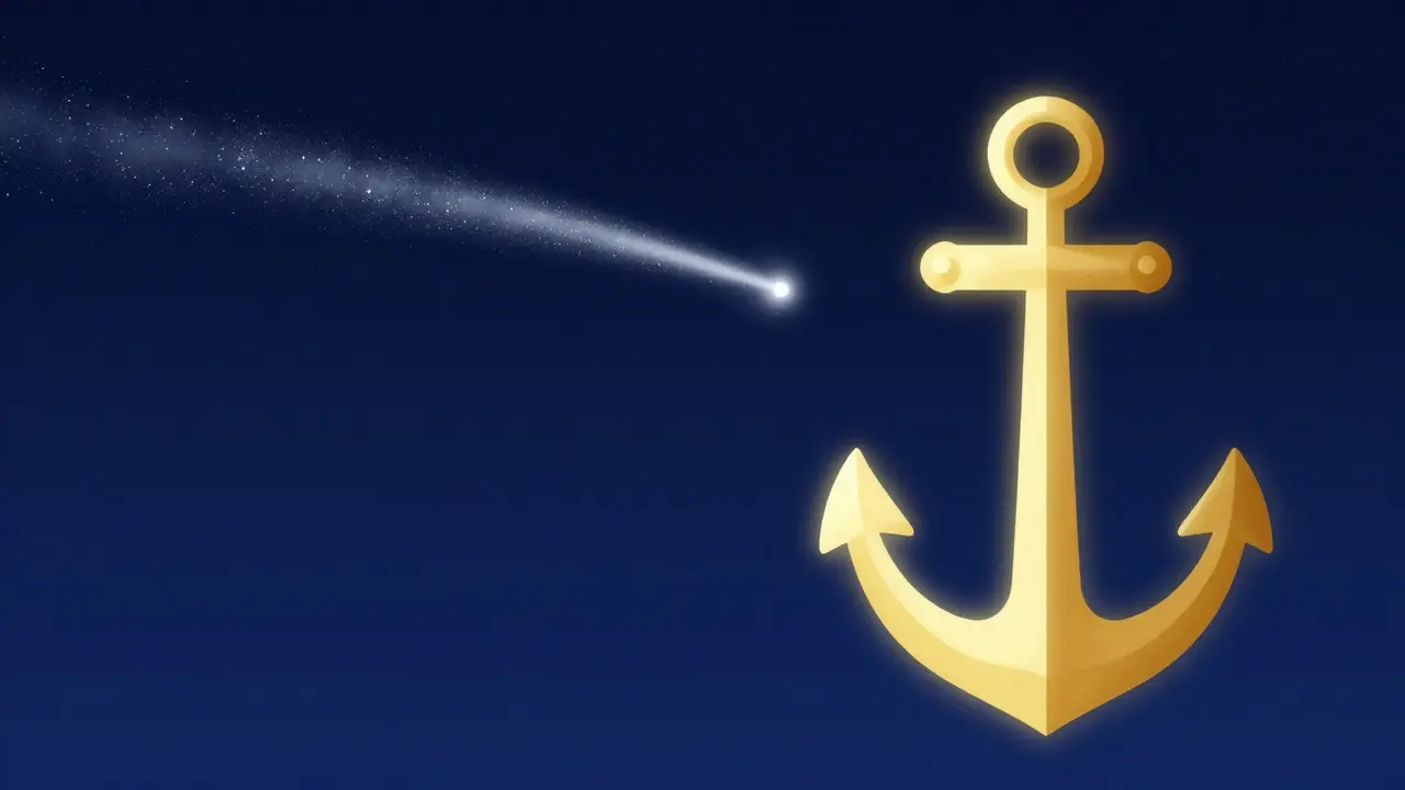 Surreal art showing a shooting star transforming into a golden anchor