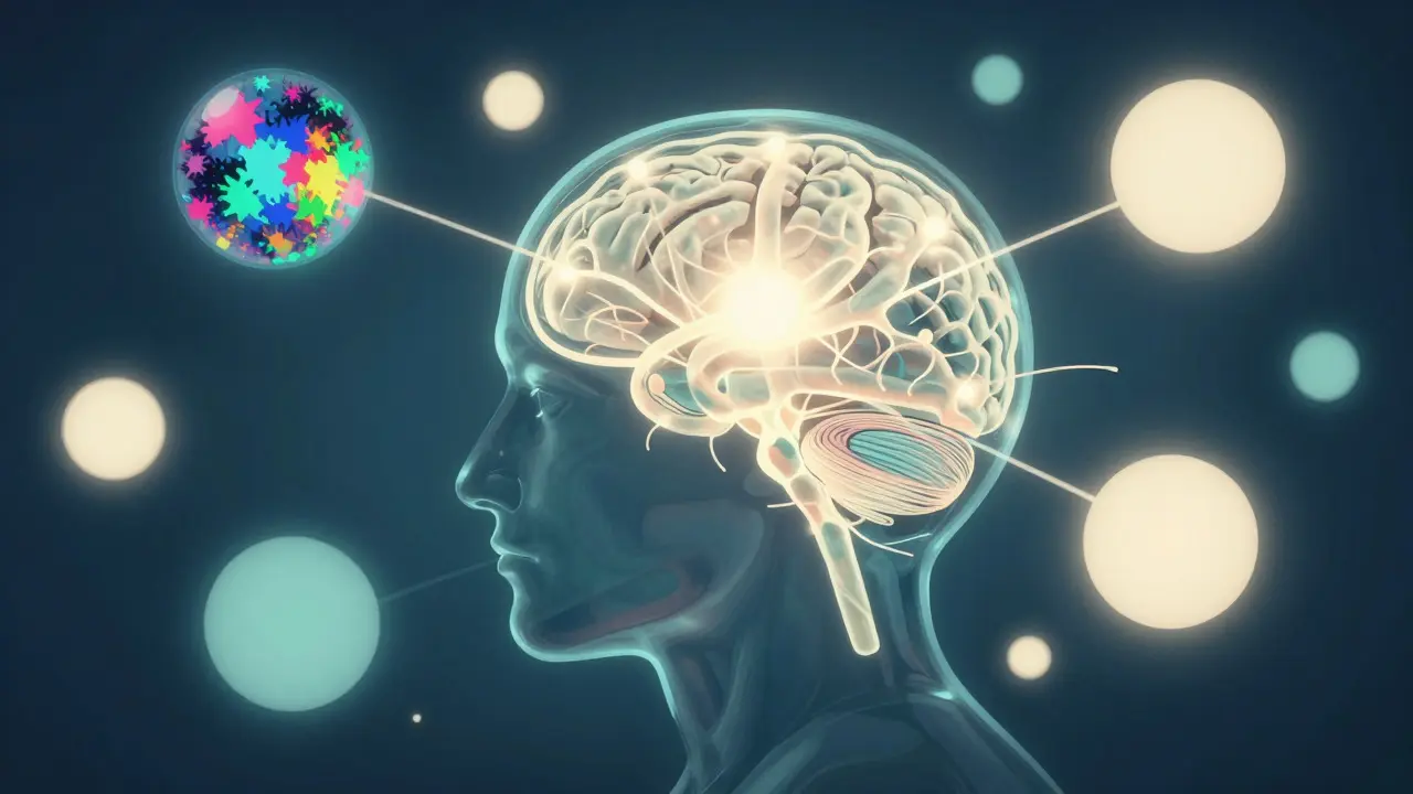 Surreal illustration of a brain processing consistent visual patterns amidst chaotic noise