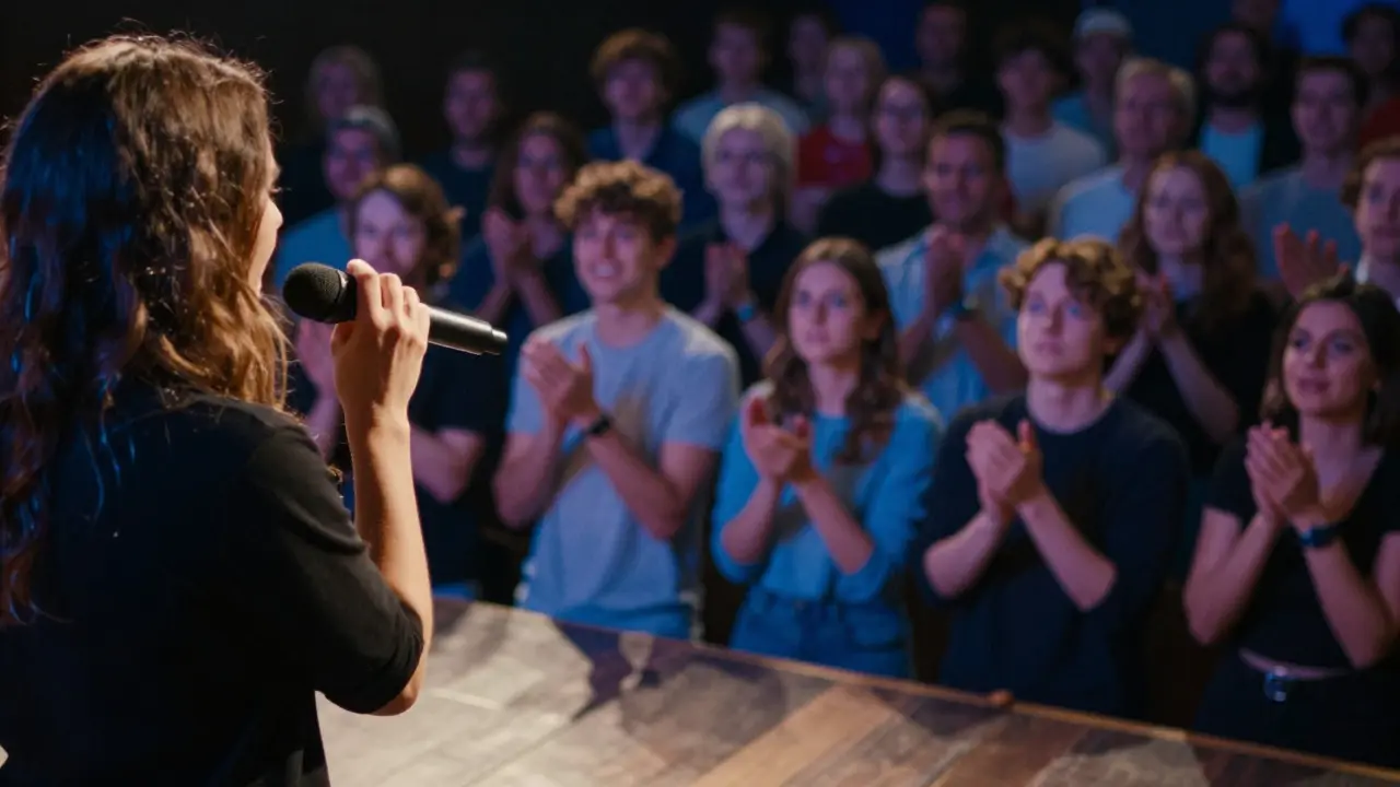 View from behind a musician observing audience body language during a live set