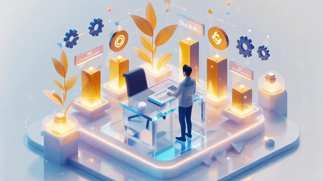 3D concept of an artist managing a collaboration ledger with data visuals