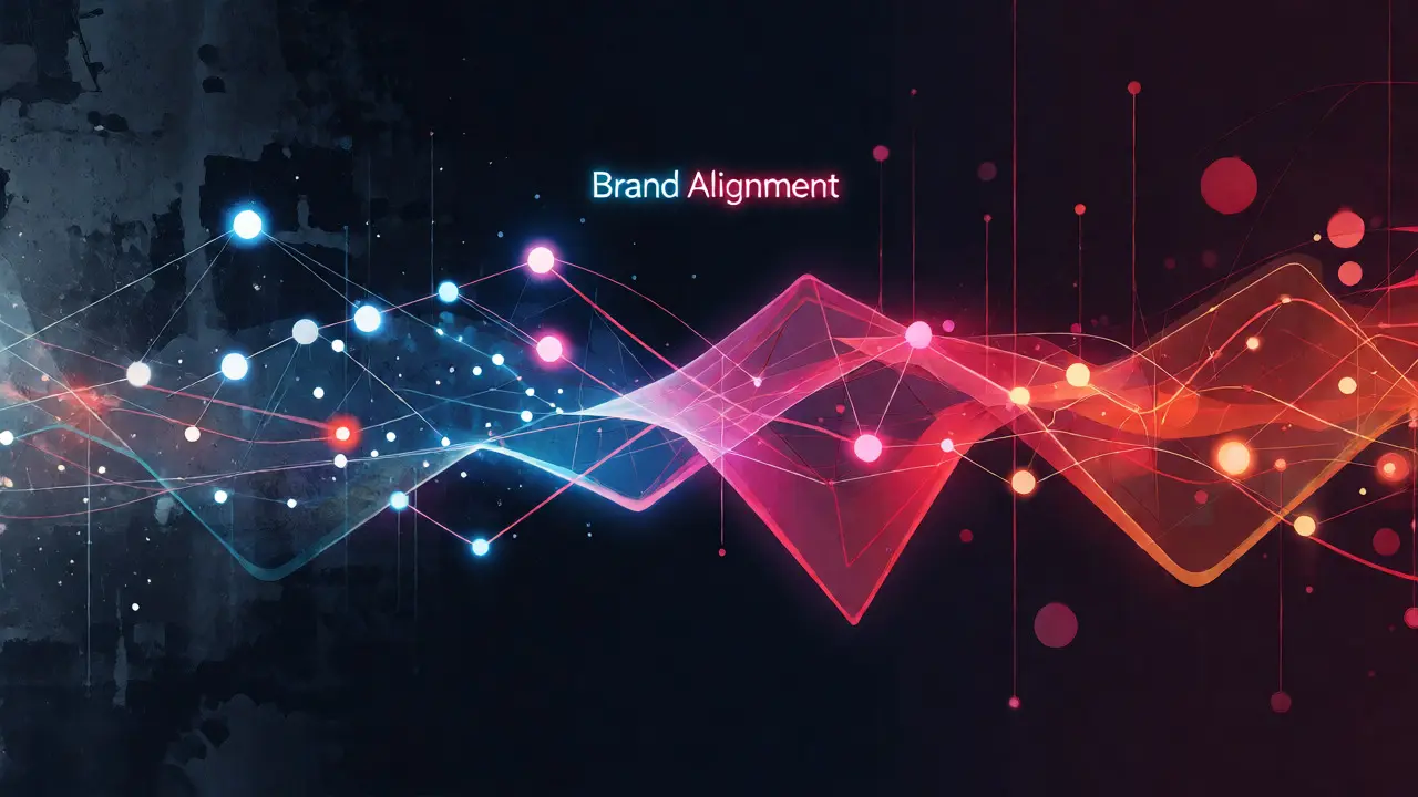 Abstract visualization of two artistic styles merging into a unified brand alignment