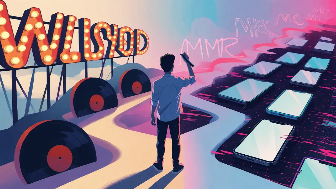 Artist at a crossroads between retro Hollywood and modern digital aesthetics