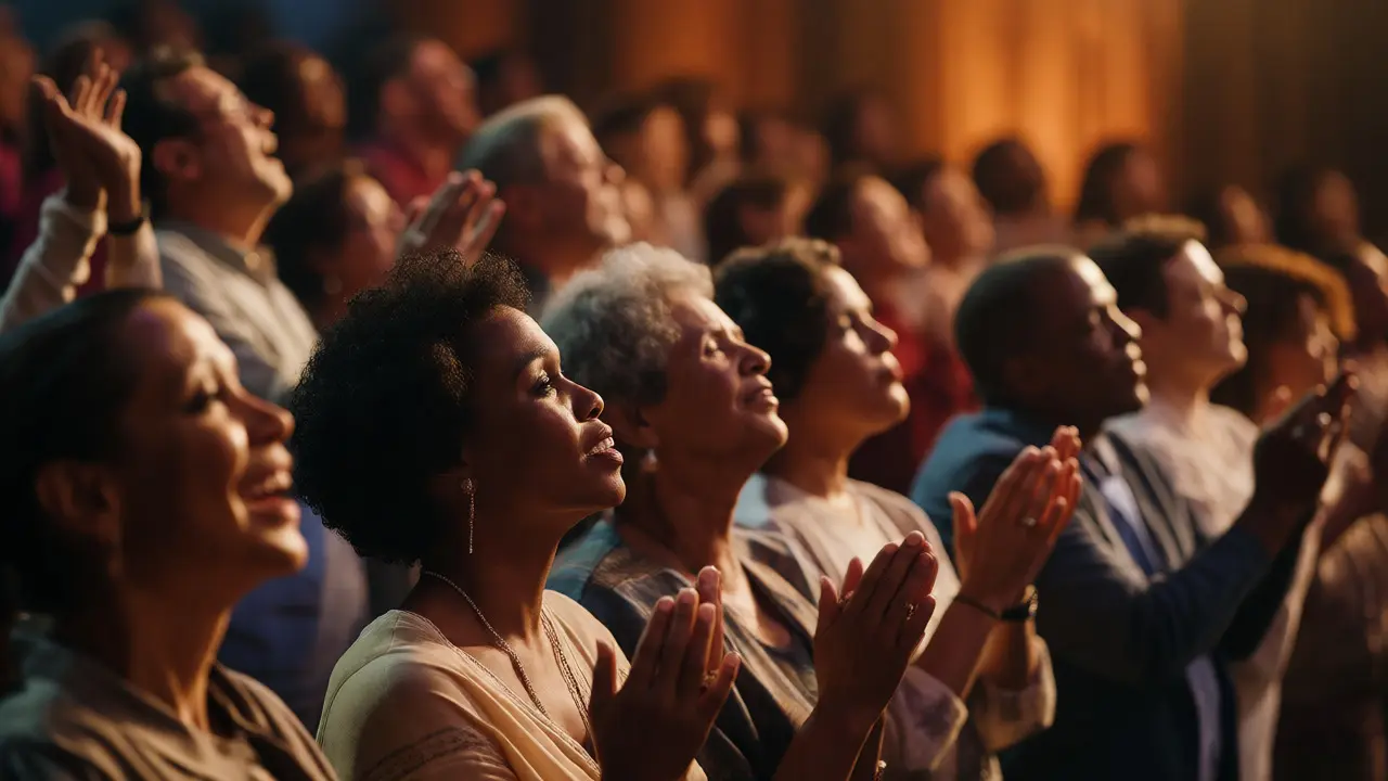 Emotional audience swaying and reacting to live soulful performance