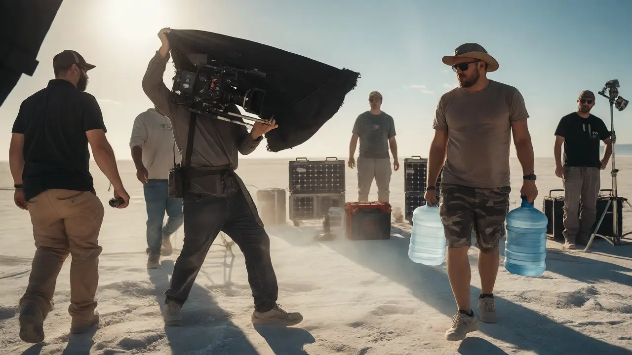 Film crew manages dust and heat on a desert shoot