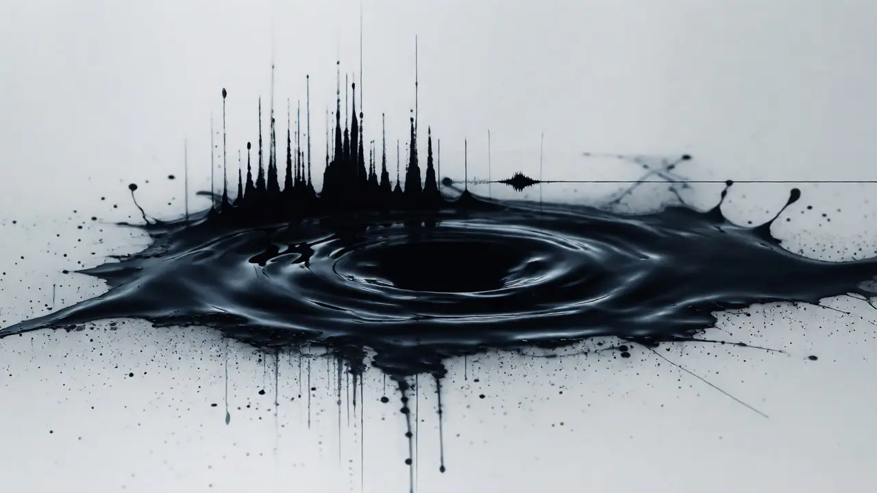 Minimalist visualization of sound waves in dark water representing sparse production
