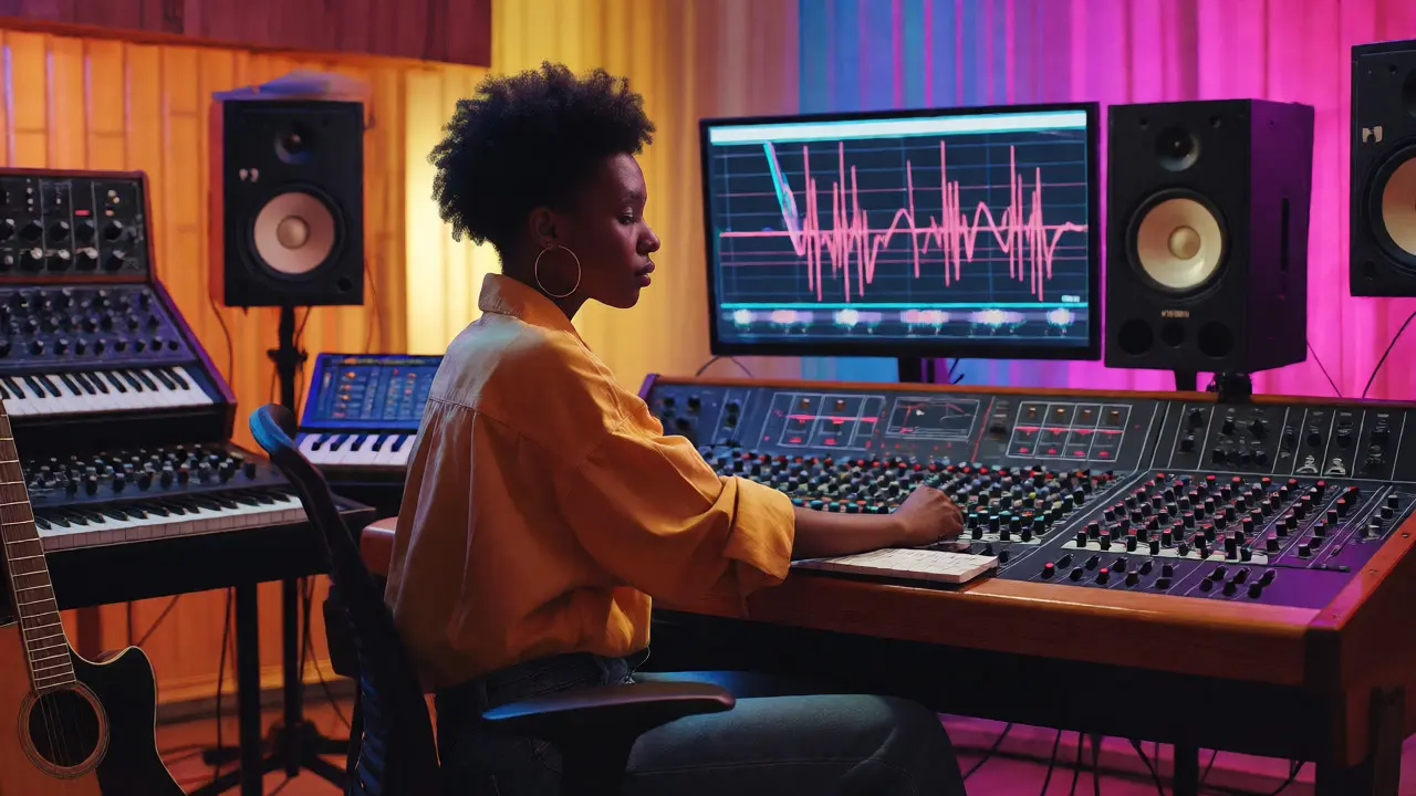 R&amp;B artist creating sound in modern studio