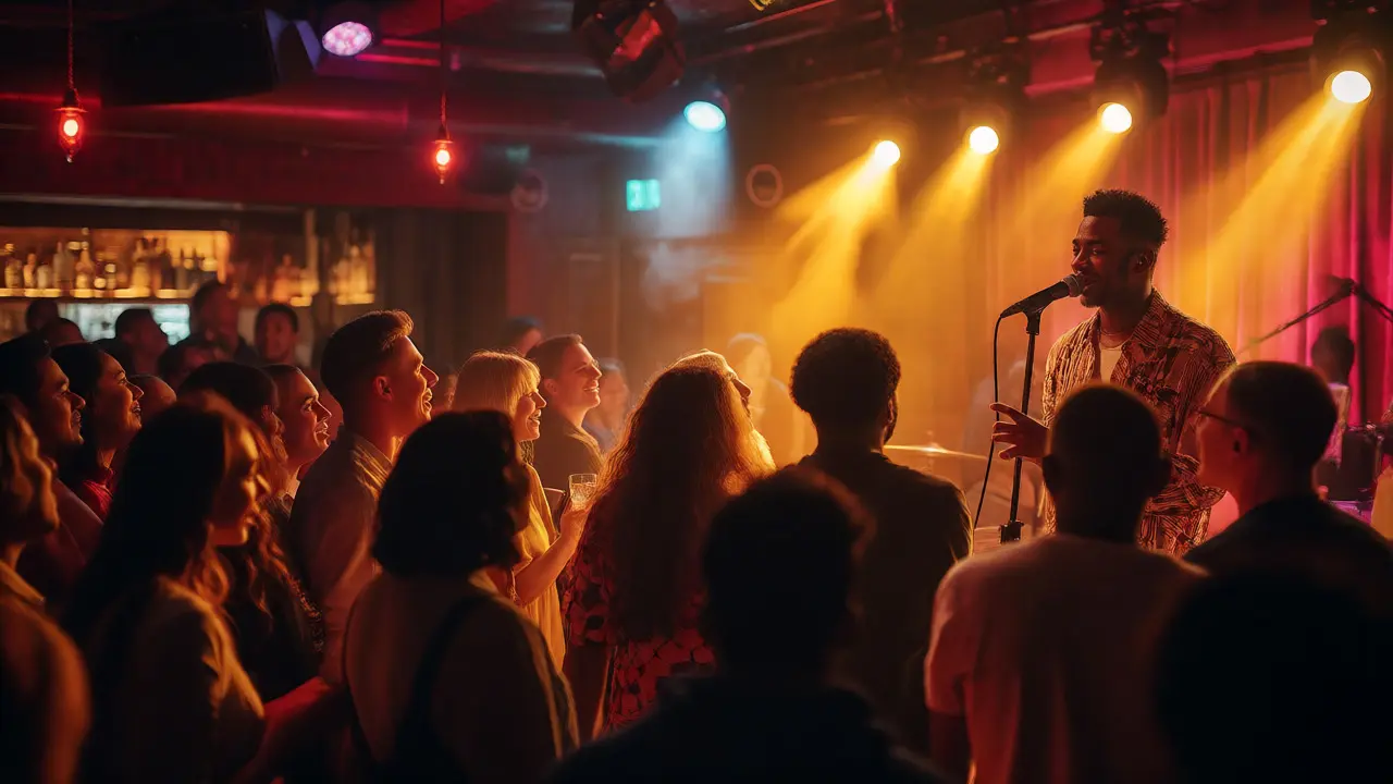 R&amp;B artist performing intimately for a connected crowd in a warm venue